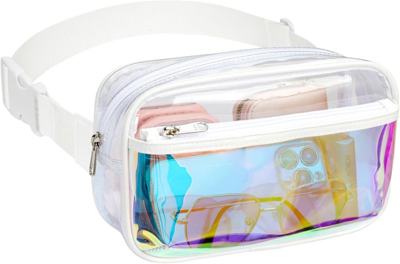 Veckle Holographic Clear Fanny Pack - Plus Size Only 35" - 51" Transparent Belt Bag for Women Crossbody Waist Bag for Festivals, Concerts, Theme Park, White - Image 1